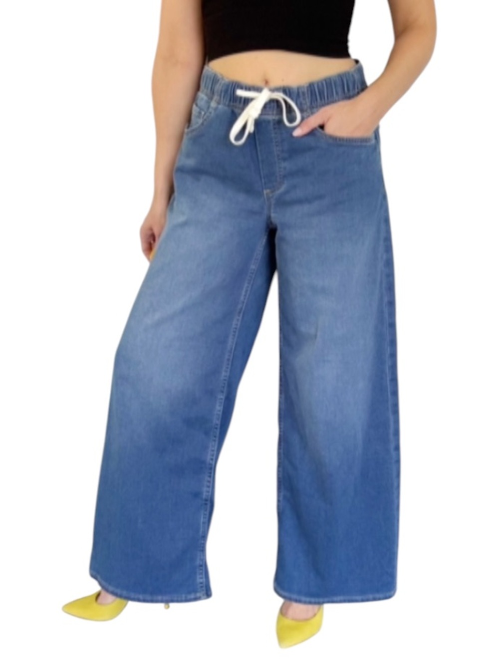 GAP super wide leg medium wash elastic drawstring waist cotton pants size XS
